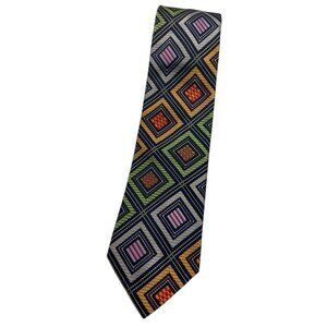 GIANFRANCO VALENTINO Men's Silk Necktie LUXURY Multicolor Geometric W:3.7" EUC